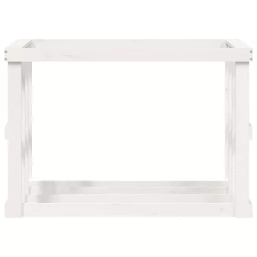 Fehér tömör fenyőfa kültéri rönktároló 108x52x74 cm