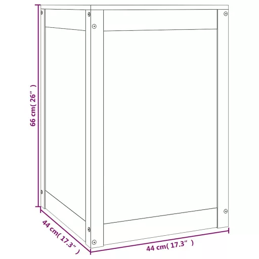 Fekete tömör fenyőfa szennyestartó láda 44 x 44 x 66 cm