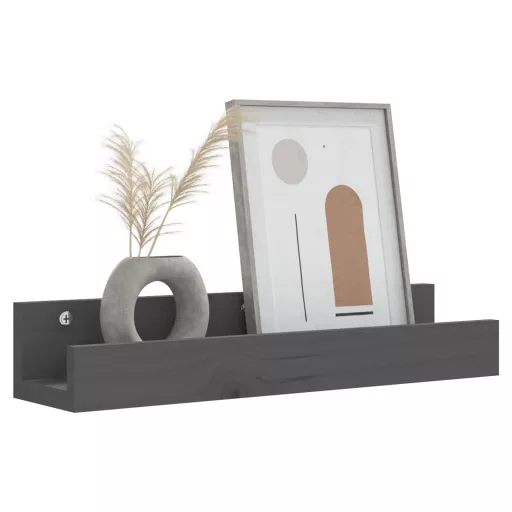 2 db szürke tömör fenyőfa fali polc 50 x 12 x 9 cm