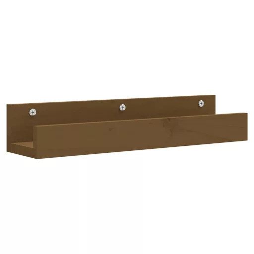 2 db mézbarna tömör fenyőfa fali polc 50 x 12 x 9 cm