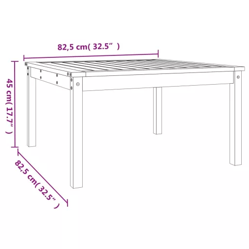 Fekete tömör fenyőfa kerti asztal 82,5 x 82,5 x 45 cm