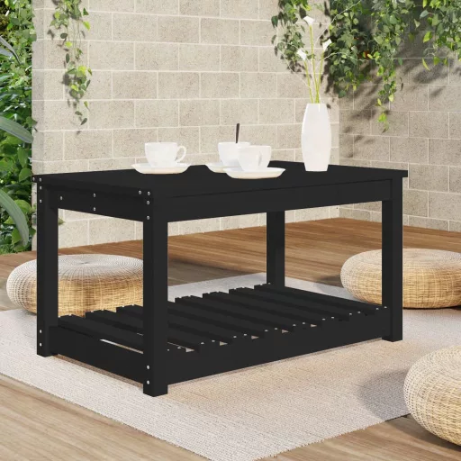 Fekete tömör fenyőfa kerti asztal 82,5 x 50,5 x 45 cm