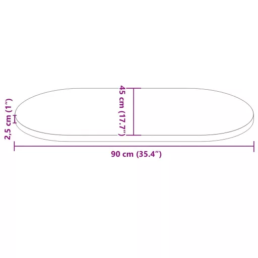 Tömör fenyőfa asztallap 90 x 45 x 2,5 cm ovális