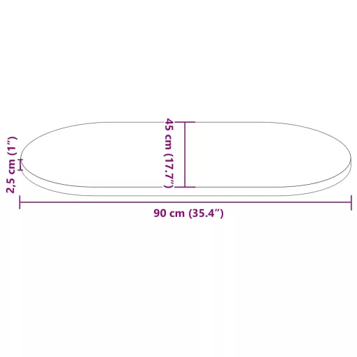 Fehér tömör fenyőfa ovális asztallap 90x45x2,5 cm