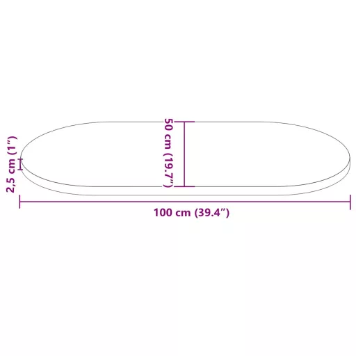 Tömör fenyőfa asztallap 100 x 50 x 2,5 cm ovális