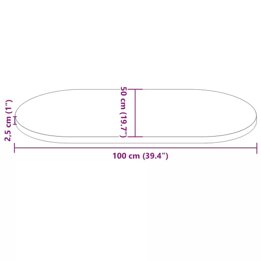 Fehér tömör fenyőfa ovális asztallap 100x50x2,5 cm