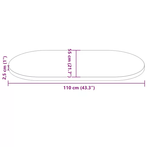 Fehér tömör fenyőfa ovális asztallap 110x55x2,5 cm