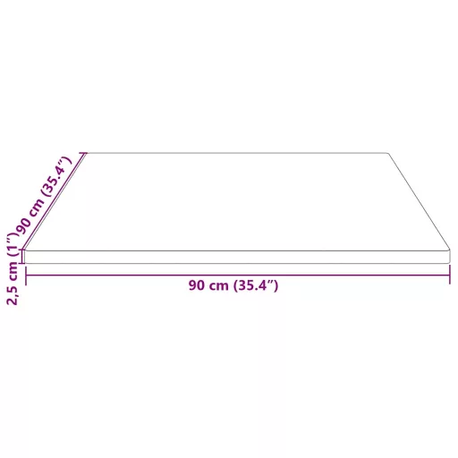 Tömör fenyőfa négyszögű asztallap 90 x 90 x 2,5 cm