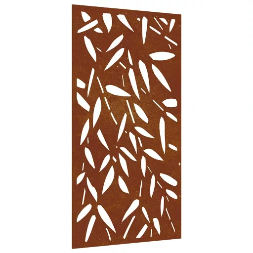 Bambuszlevél-mintás corten acél kerti faldísz 105 x 55 cm