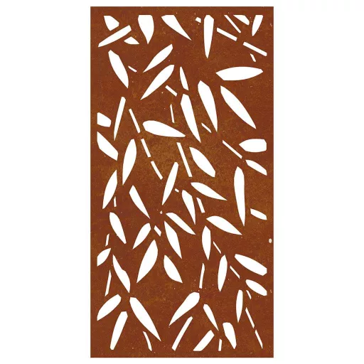 Bambuszlevél-mintás corten acél kerti faldísz 105 x 55 cm