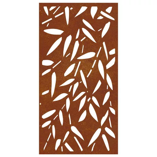Bambuszlevél-mintás corten acél kerti faldísz 105 x 55 cm