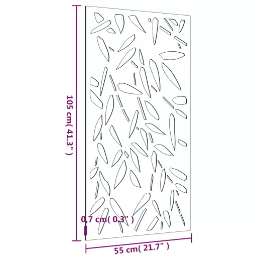 Bambuszlevél-mintás corten acél kerti faldísz 105 x 55 cm