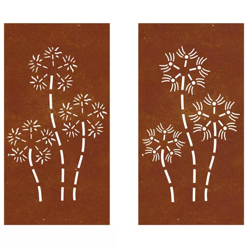 2 db virágmintás corten acél kerti faldísz 105 x 55 cm