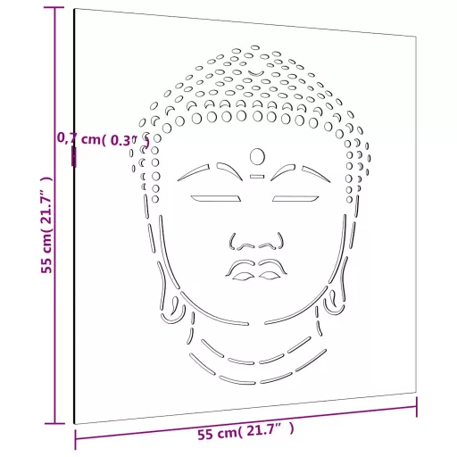 Buddha fej mintás corten acél kerti faldísz 55 x 55 cm