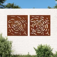 2 db rózsamintás corten acél kerti faldísz 55 x 55 cm