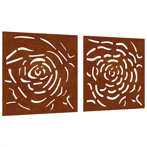 2 db rózsamintás corten acél kerti faldísz 55 x 55 cm