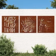 3 db fűmintás corten acél kerti faldísz 55 x 55 cm