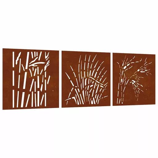 3 db fűmintás corten acél kerti faldísz 55 x 55 cm