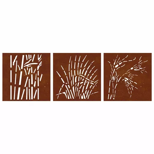 3 db fűmintás corten acél kerti faldísz 55 x 55 cm