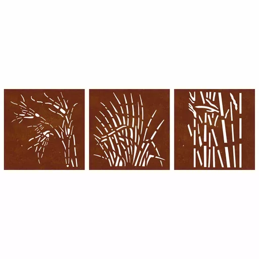 3 db fűmintás corten acél kerti faldísz 55 x 55 cm