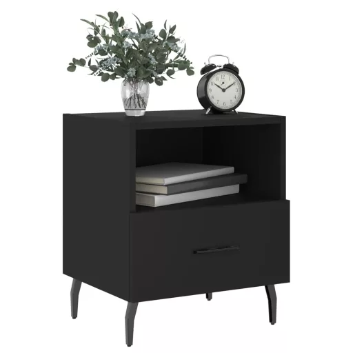 2 db fekete szerelt fa és vas éjjeliszekrény 40 x 35 x 47,5 cm