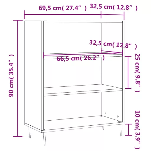 Betonszürke szerelt fa könyvespolc 69,5 x 32,5 x 90 cm