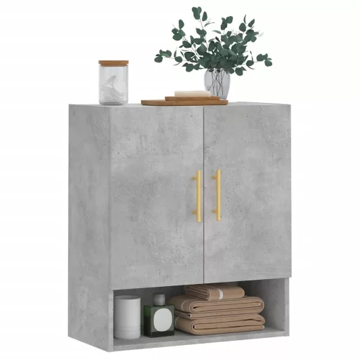 Betonszürke szerelt fa faliszekrény 60 x 31 x 70 cm