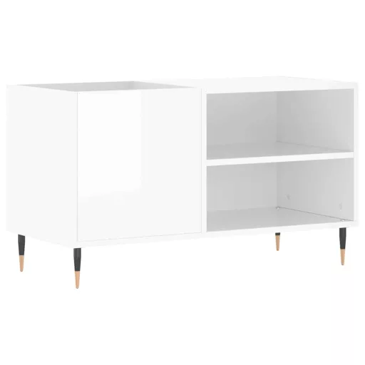 Magasfényű fehér szerelt fa hanglemezszekrény 85x38x48 cm