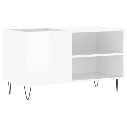 Magasfényű fehér szerelt fa hanglemezszekrény 85x38x48 cm