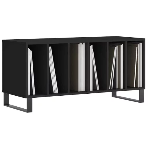 Fekete szerelt fa hanglemezszekrény 100 x 38 x 48 cm