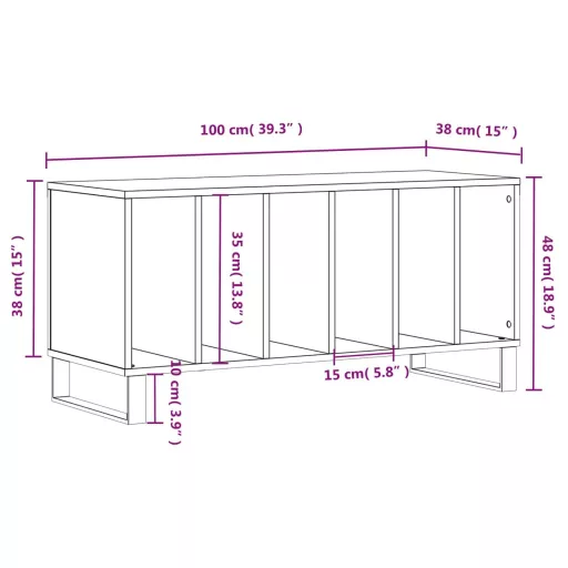Betonszürke szerelt fa hanglemezszekrény 100 x 38 x 48 cm