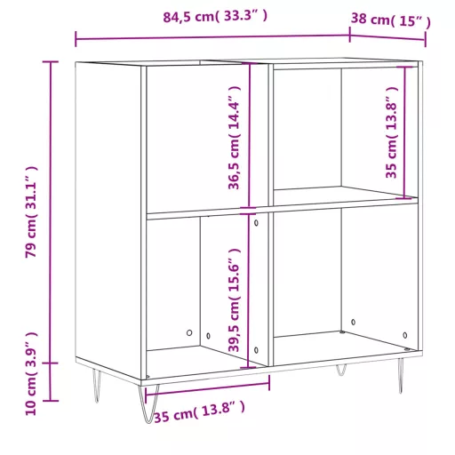 Betonszürke szerelt fa hanglemezszekrény 84,5 x 38 x 89 cm