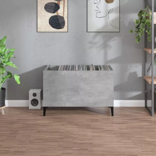 Betonszürke szerelt fa hanglemezszekrény 74,5x38x48 cm