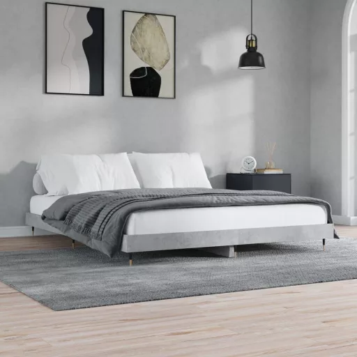 Betonszürke szerelt fa ágykeret 200 x 200 cm