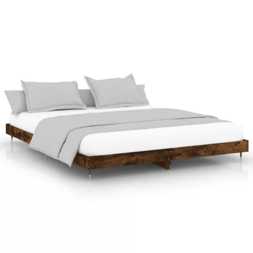 Füstös tölgy színű szerelt fa ágykeret matrac nélkül 200x200 cm
