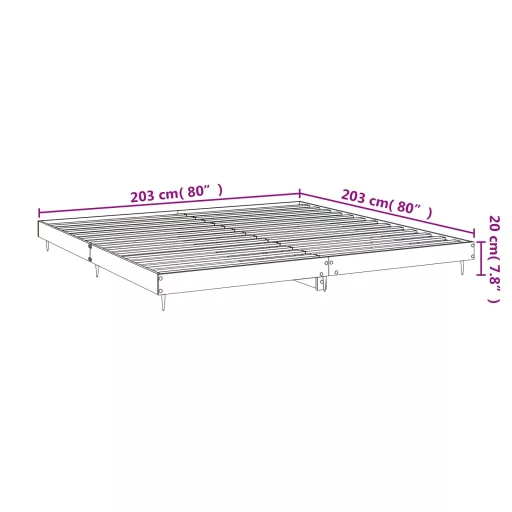 Füstös tölgy színű szerelt fa ágykeret matrac nélkül 200x200 cm