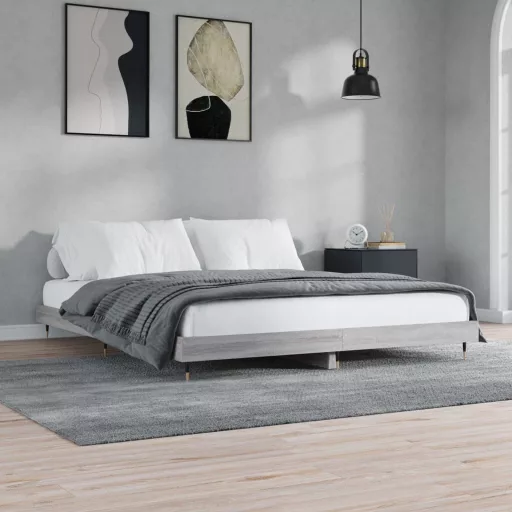 Szürke sonoma színű szerelt fa ágykeret matrac nélkül 160x200cm