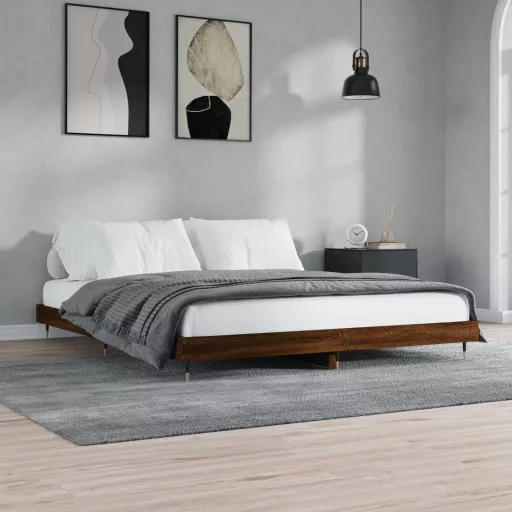 Barna tölgy színű szerelt fa ágykeret matrac nélkül 120x200 cm
