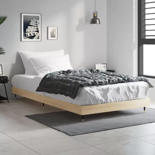Sonoma tölgy színű szerelt fa ágykeret matrac nélkül 100x200 cm