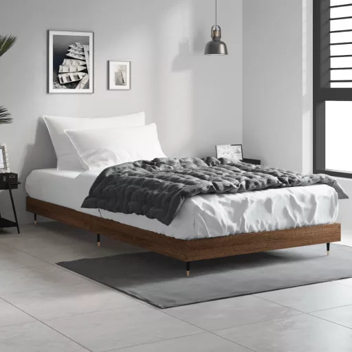Barna tölgy színű szerelt fa ágykeret matrac nélkül 90x190 cm