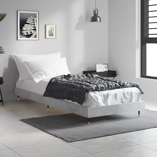 Betonszürke szerelt fa ágykeret 75 x 190 cm