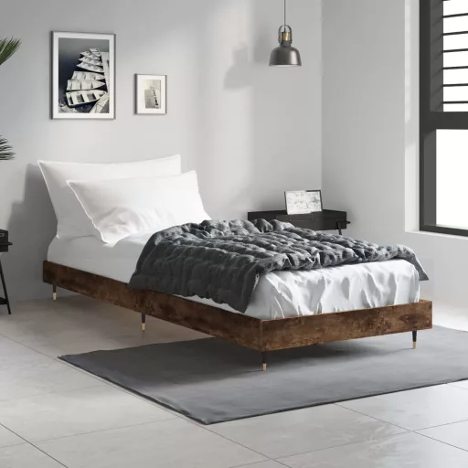 Füstös tölgy színű szerelt fa ágykeret matrac nélkül 75x190 cm