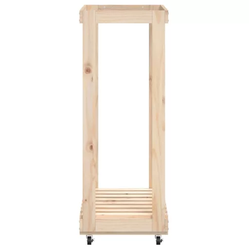 Tömör fenyőfa rönktároló kerekekkel 76,5 x 40 x 108 cm
