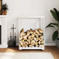   Fehér tömör fenyőfa rönktároló kerekekkel 76,5 x 40 x 108 cm