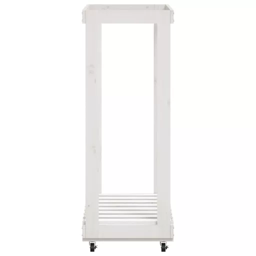 Fehér tömör fenyőfa rönktároló kerekekkel 76,5 x 40 x 108 cm