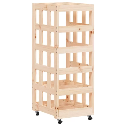 Fehér tömör fenyőfa rönktároló kerekekkel 40x49x110 cm
