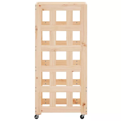 Fehér tömör fenyőfa rönktároló kerekekkel 40x49x110 cm