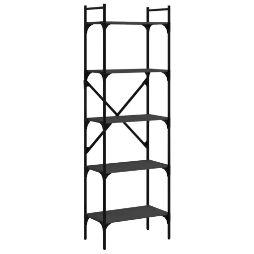 5 szintes fekete szerelt fa könyvespolc 56 x 31,5 x 174 cm