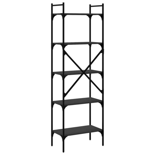 5 szintes fekete szerelt fa könyvespolc 56 x 31,5 x 174 cm
