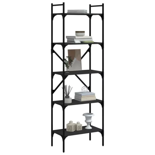 5 szintes fekete szerelt fa könyvespolc 56 x 31,5 x 174 cm